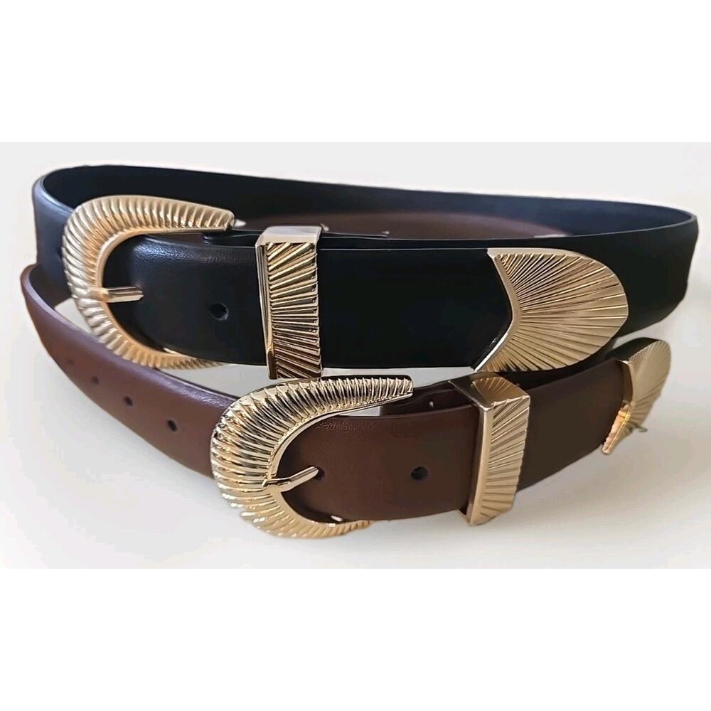Jason Wu Women's Leather Belts Set 2 Black Brown Gold Buckle NWT Designer - Picture 4 of 12